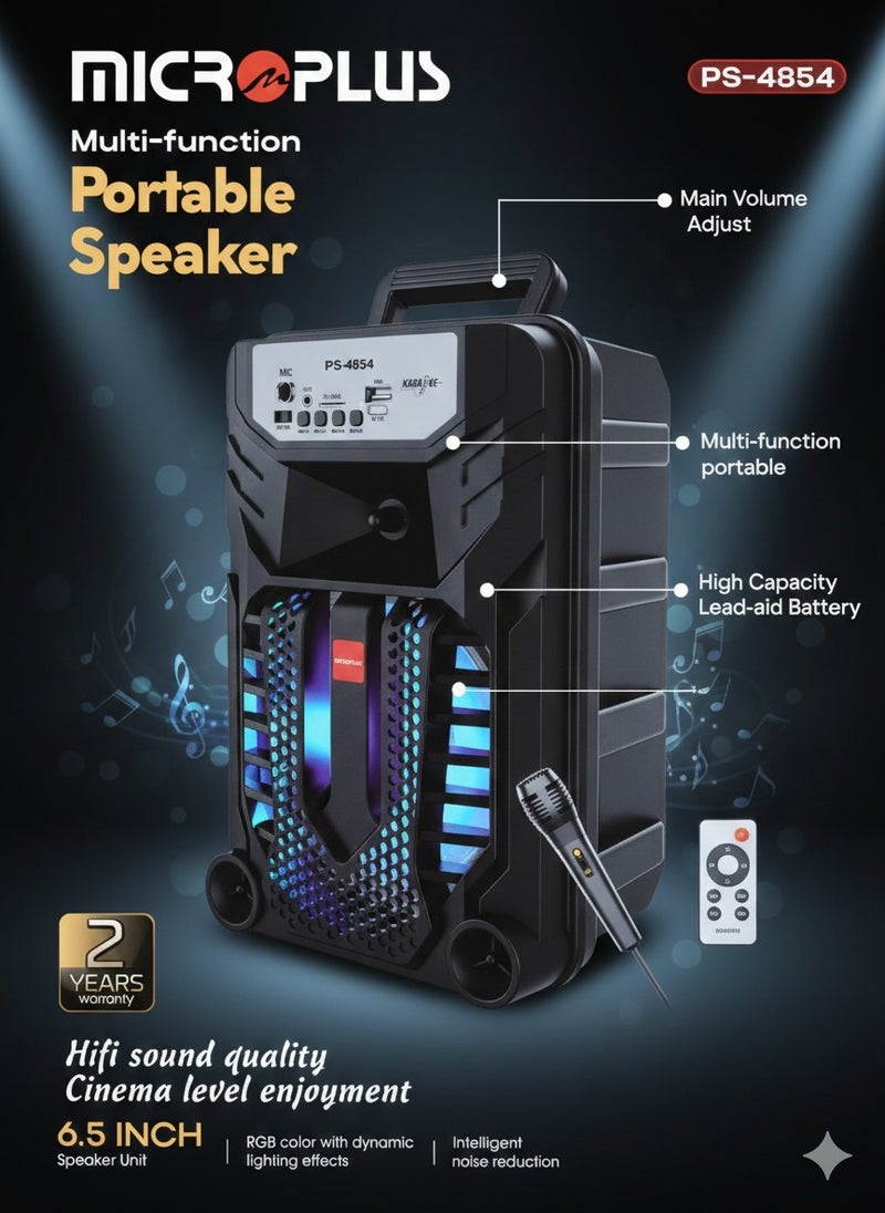 Portable Bluetooth Speaker 6.5-Inch with SD/USB PS-4854